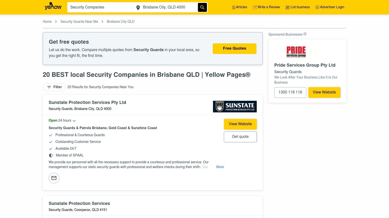 Yellow Pages – Security Guards in Brisbane (Directory)