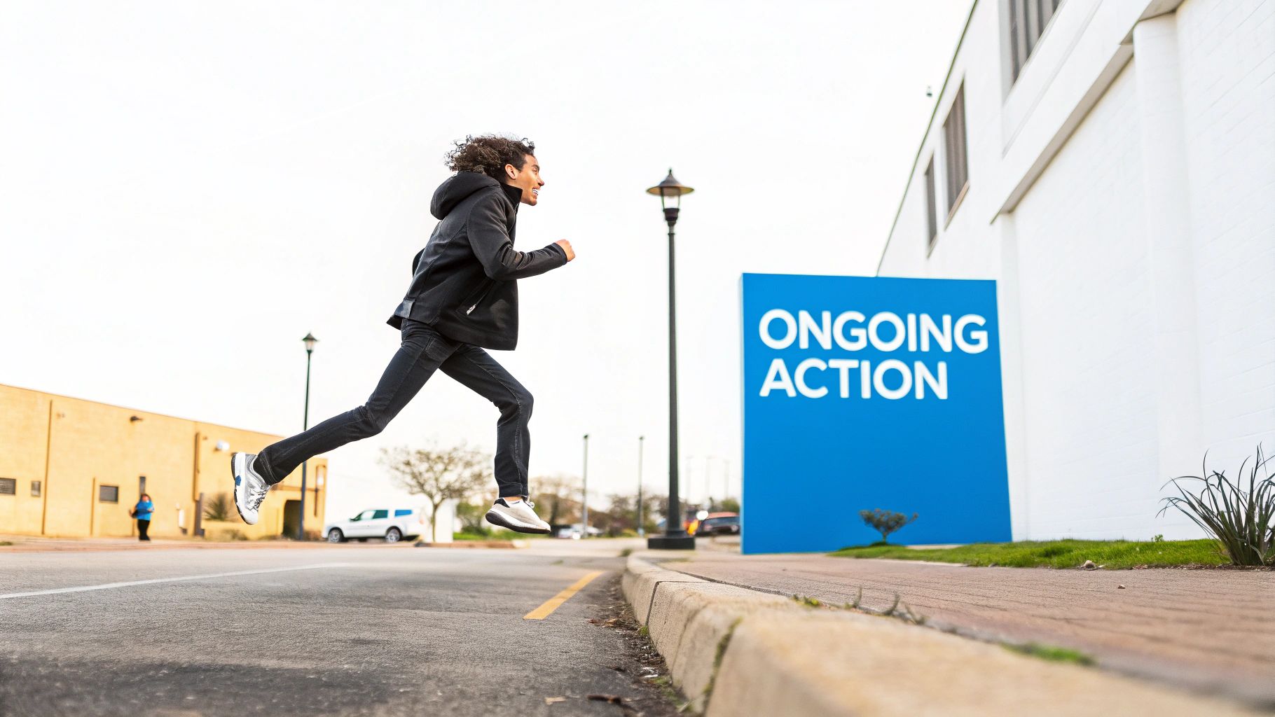 A woman pointing at a whiteboard with the different forms of the verb 'to be' written on it.