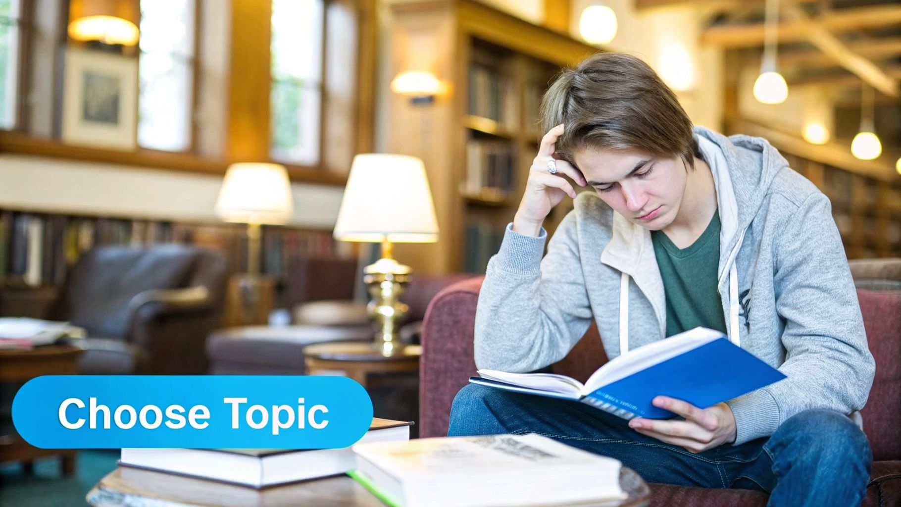 A person sitting at a desk with scattered papers, brainstorming research ideas with sticky notes on a board.