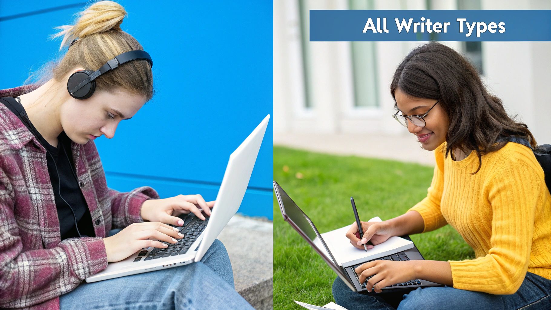 A diverse group of people, including a student, a professional, and a creative, collaborating around a table.