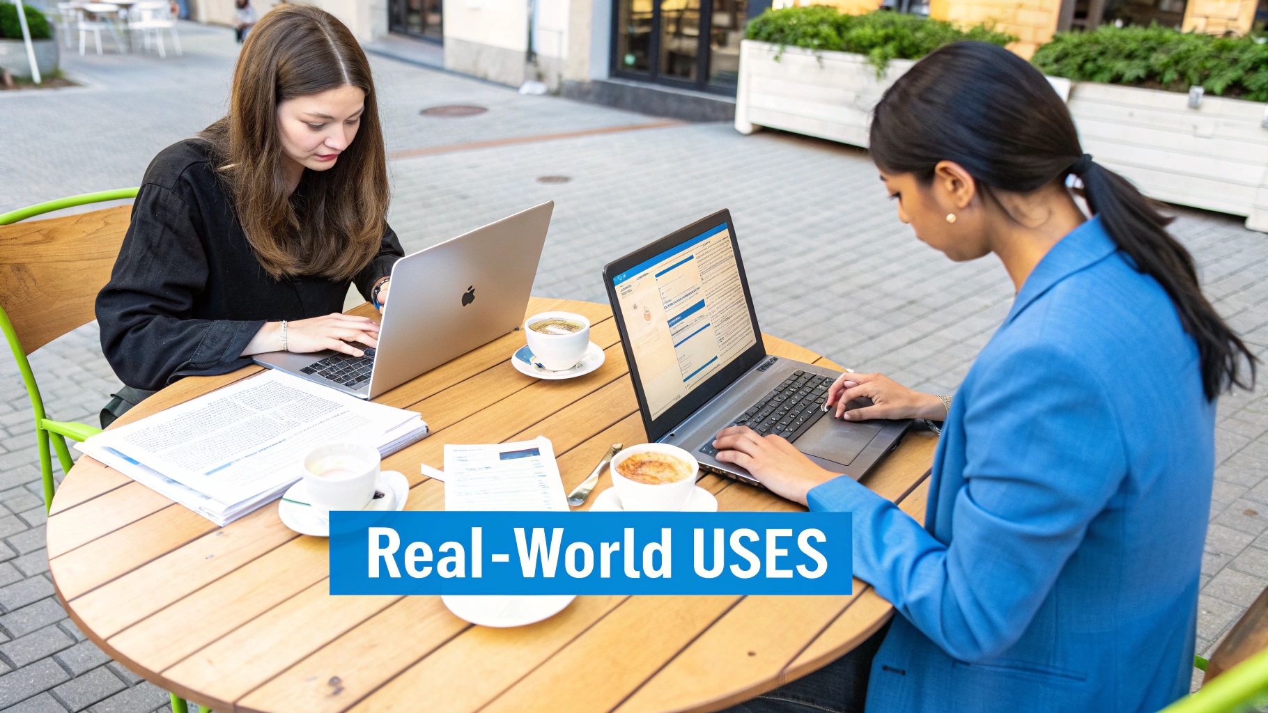 A person working on a laptop at a desk, indicating professional use of an originality AI checker.