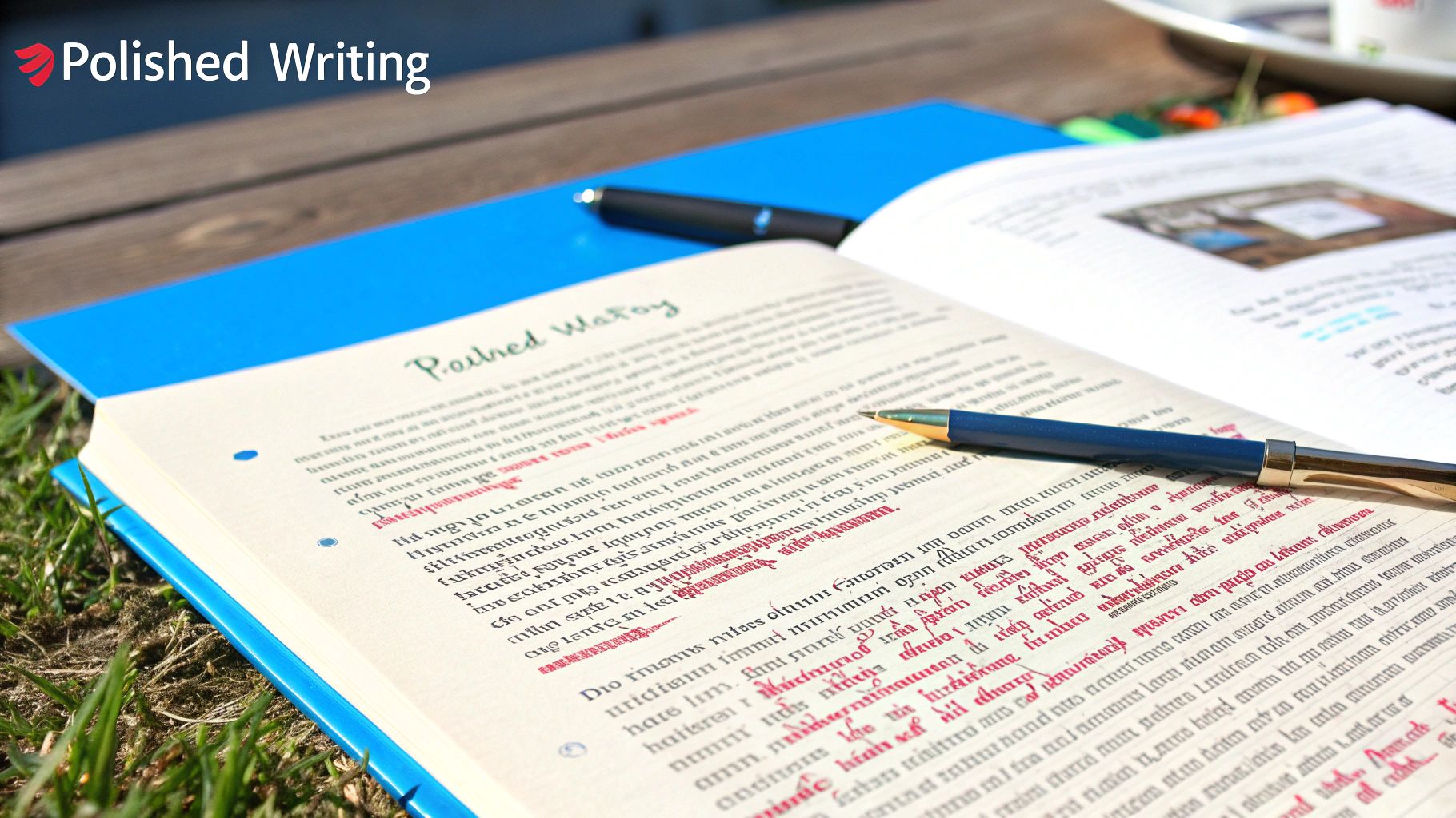 A person carefully polishing a piece of writing on a screen, with sparks of creativity coming off the text.