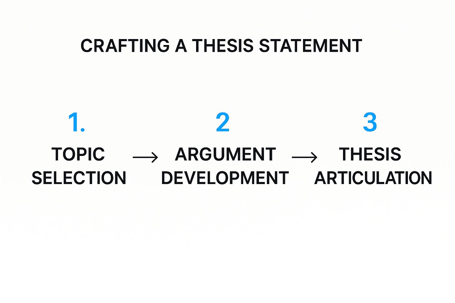 Infographic showing the process from Topic Selection to Argument Development to Thesis Articulation.