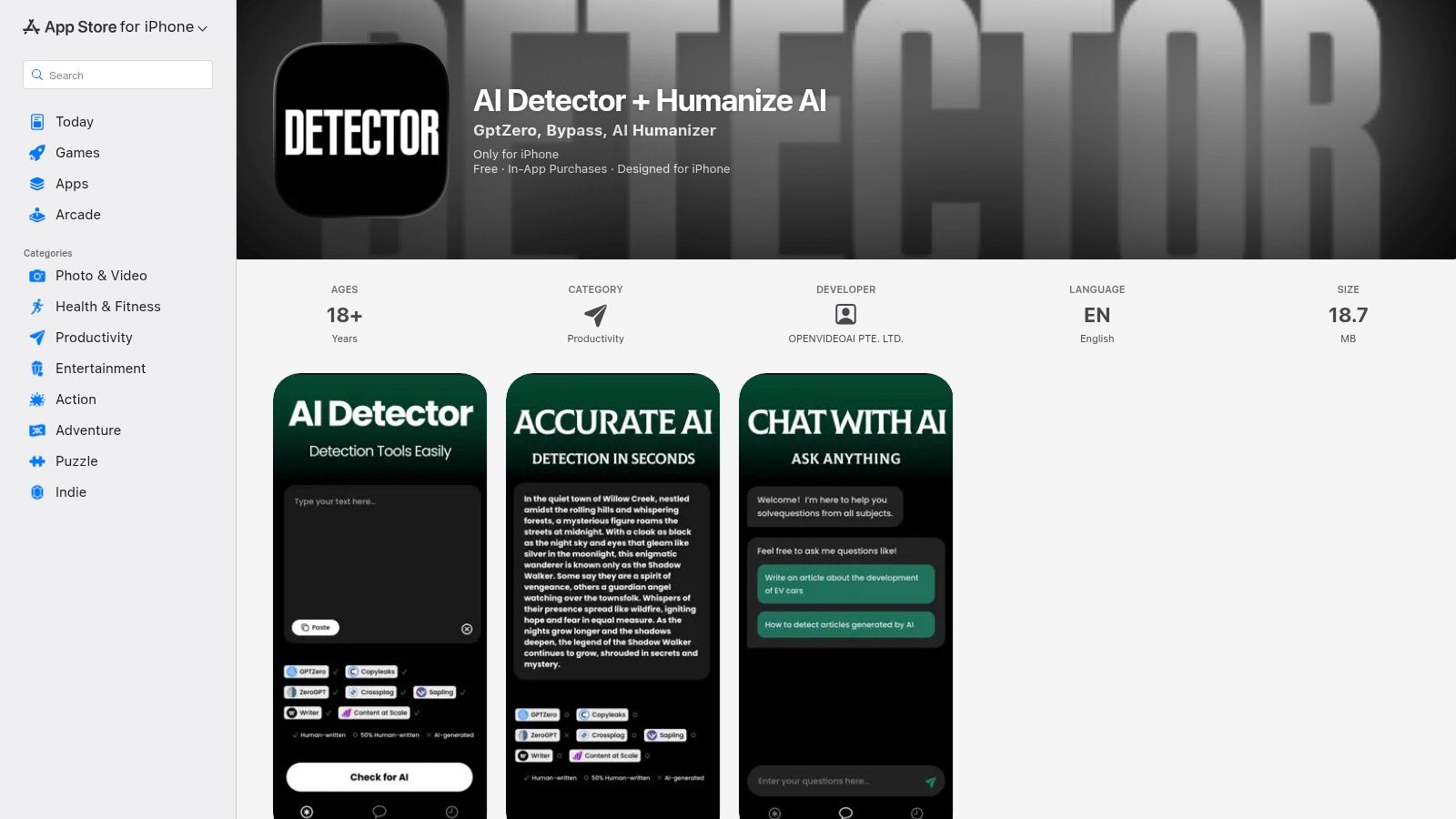 iOS App: 'AI Detector + Humanize AI' (App Store)
