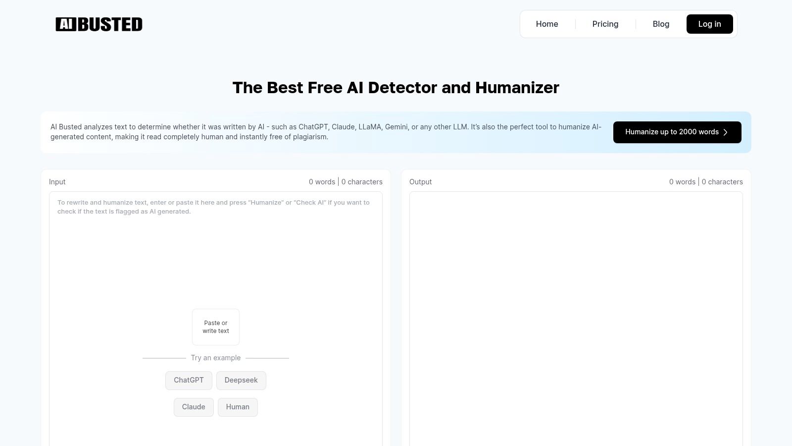 AI Busted's user interface showing a content scan and humanizer score