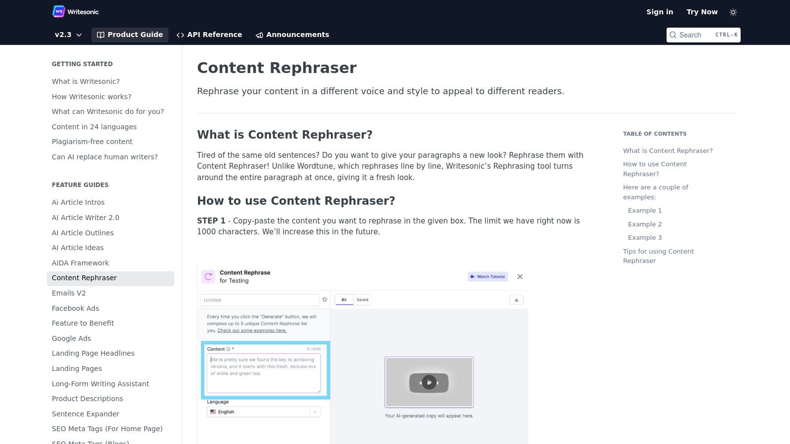 Writesonic (Content Rephraser)