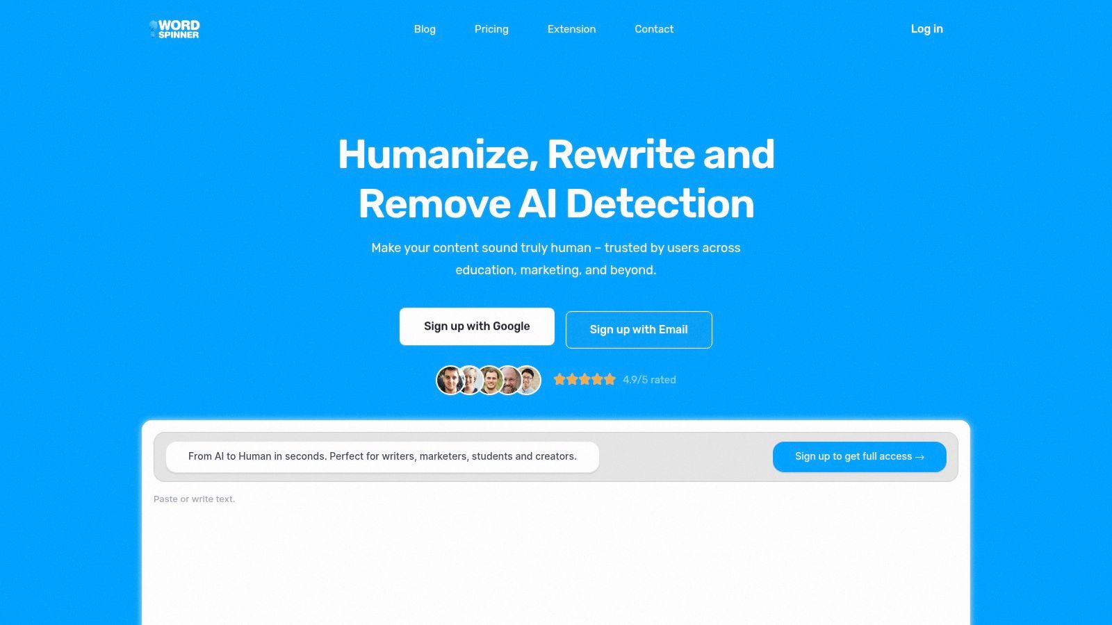 A screenshot of the Word Spinner user interface showing its text input and output fields, with various customization options visible on the side panel.