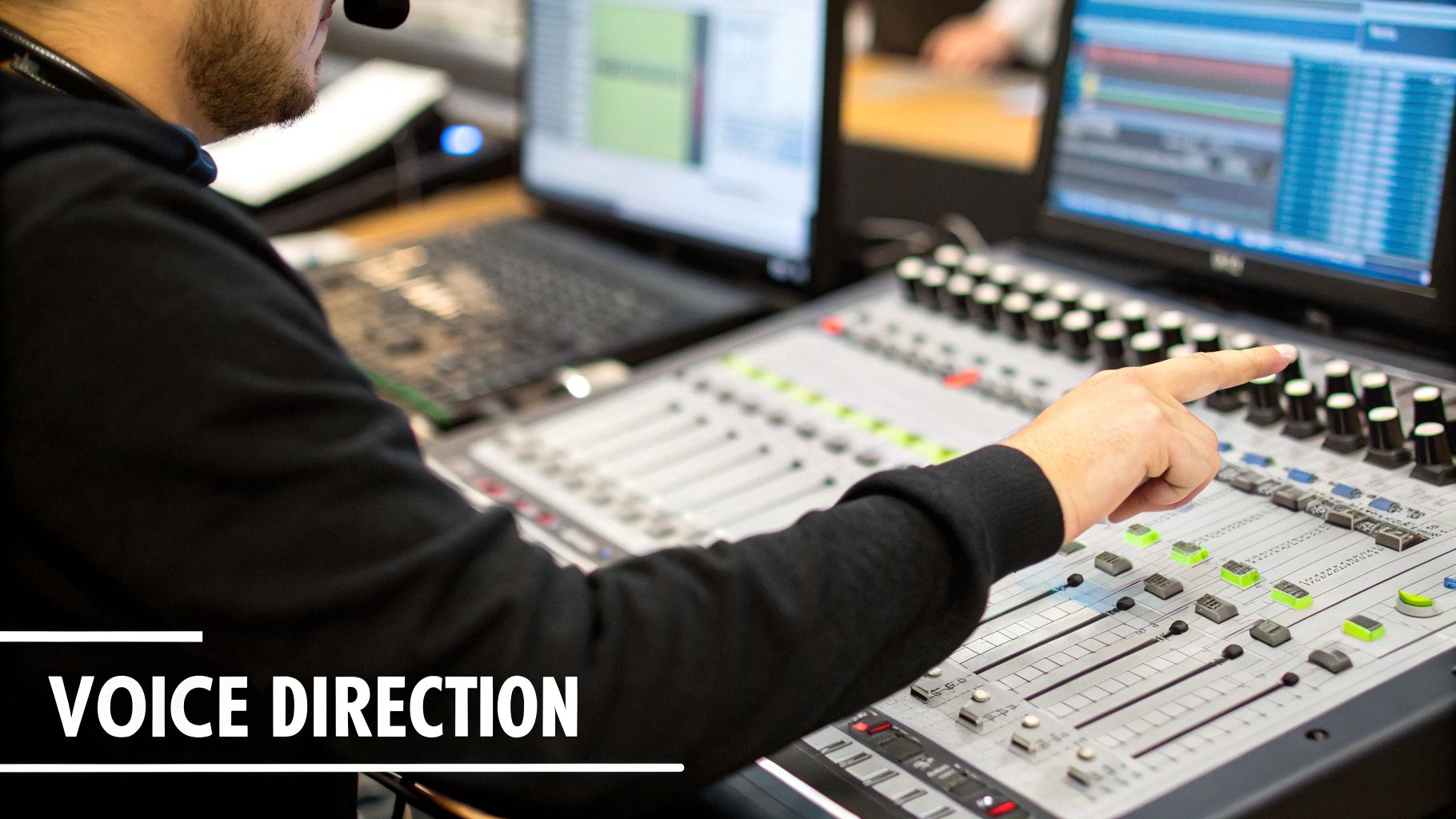 A sound mixing board with faders and knobs, representing fine-tuning audio.