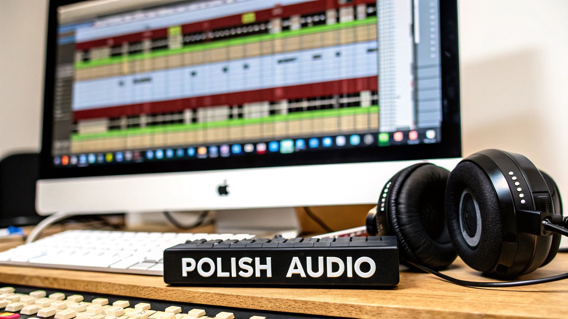 A person editing audio on a laptop screen