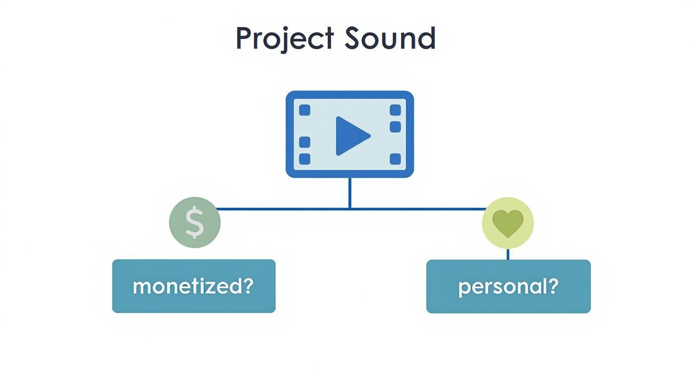 Project Sound flowchart showing video content branching into monetized and personal sound options
