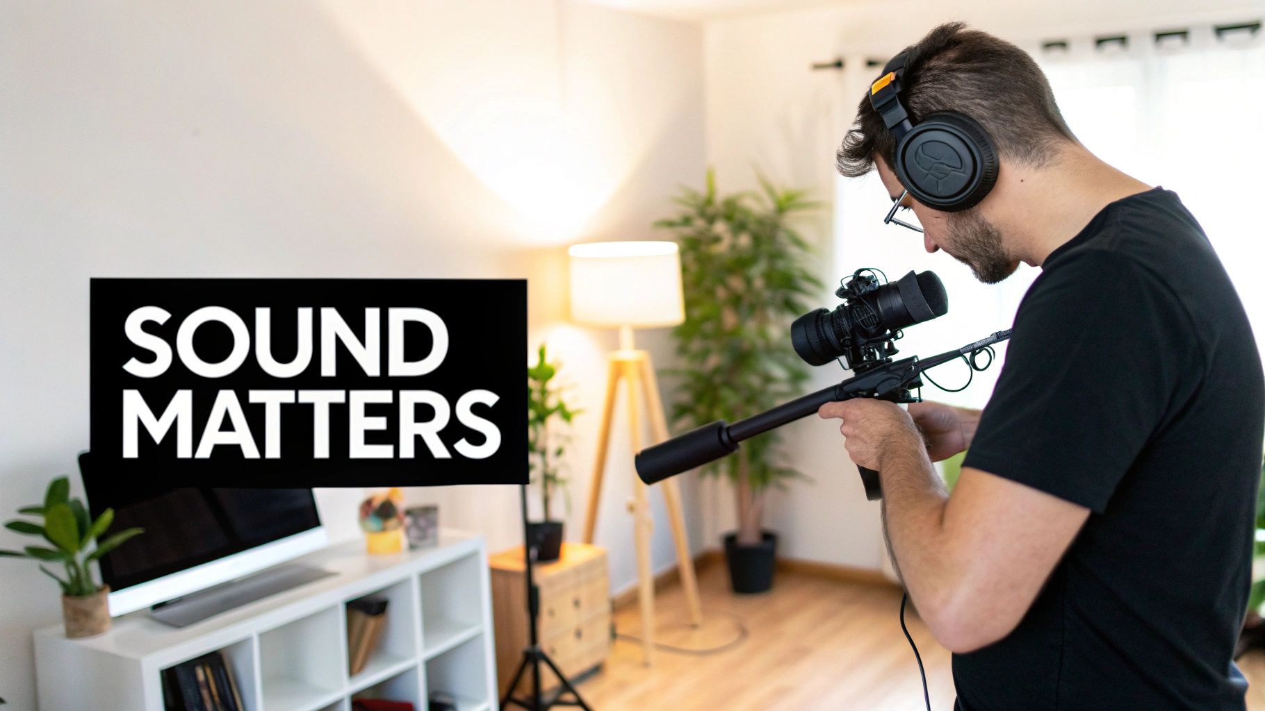 A person editing audio waveforms on a computer screen, showing the process of adding audio to video.