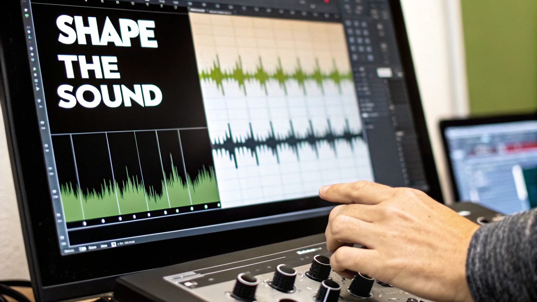 A digital audio workstation interface showing sound waves being edited, representing customization.