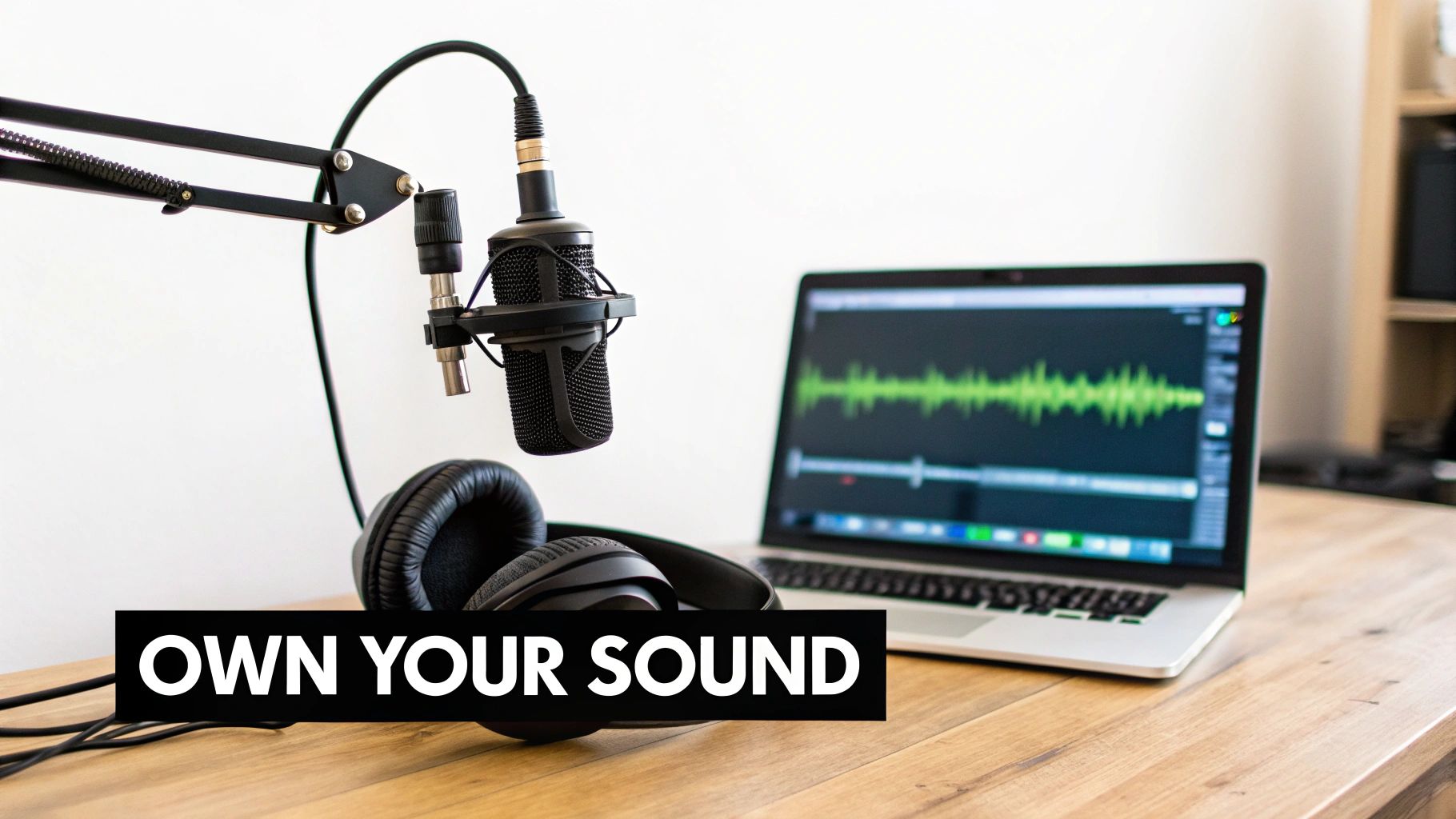A sound engineer working at a mixing console, carefully adjusting levels and creating a soundscape.