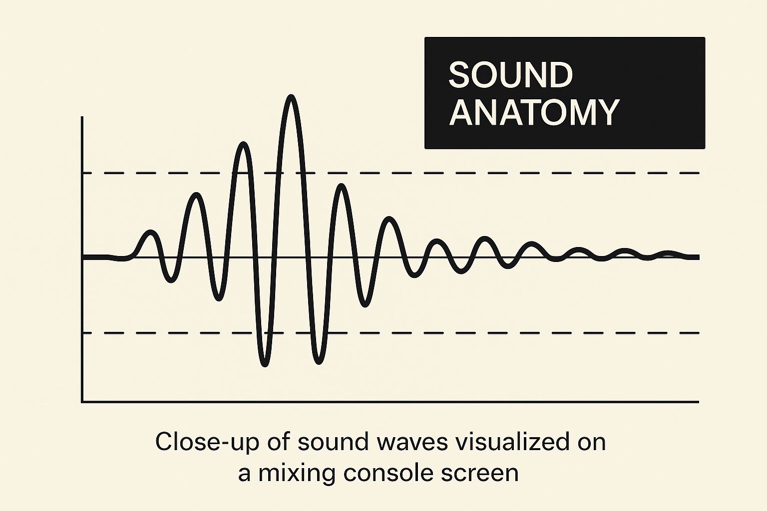 Infographic showing the anatomy of an impact sound wave, broken into transient, body, and tail components.