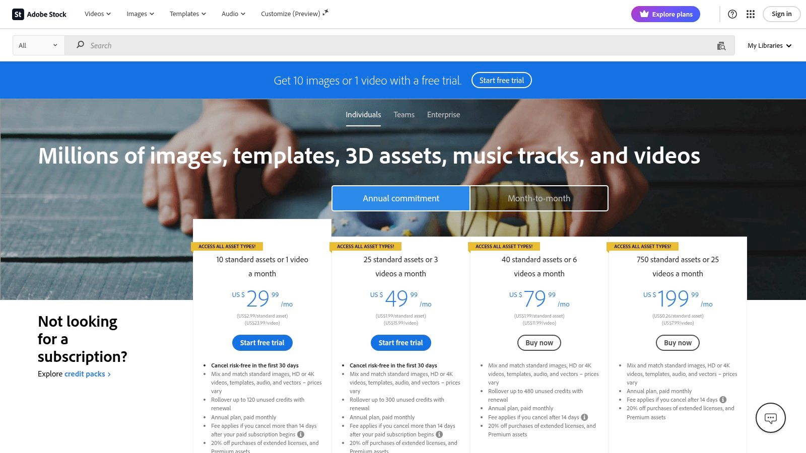 Adobe Stock – Audio/SFX via Credits or Subscription