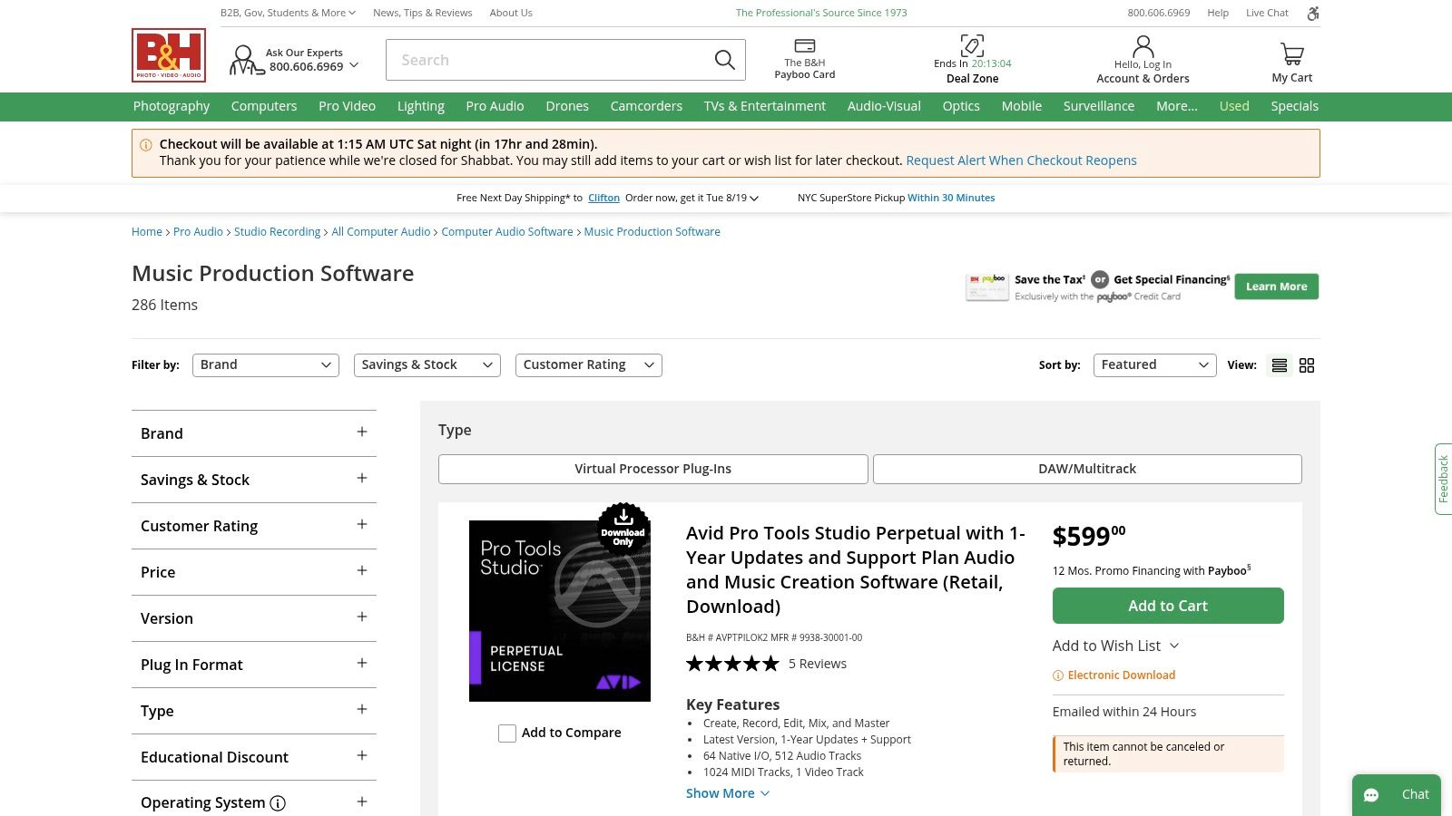 B&H Photo Video (US retailer — Music Production Software)