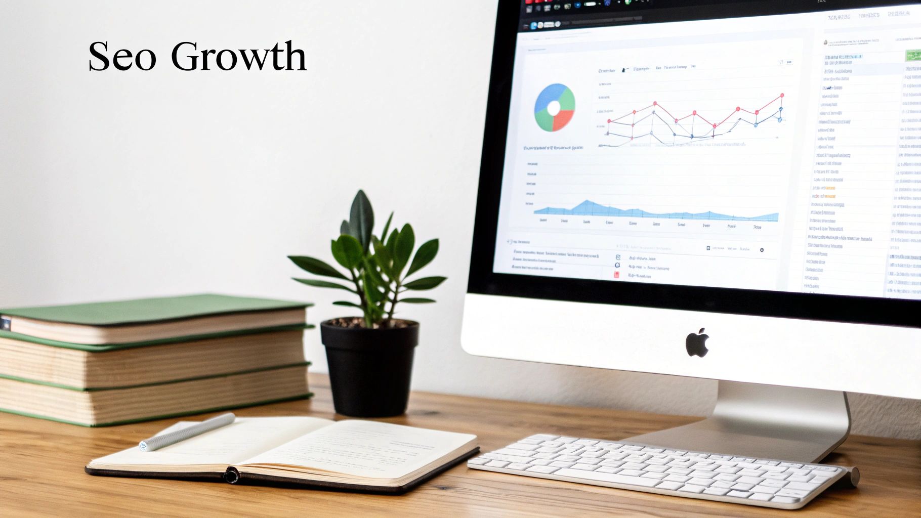 An illustrated chart showing upward arrows and graphs, symbolizing sustainable lead growth through SEO.