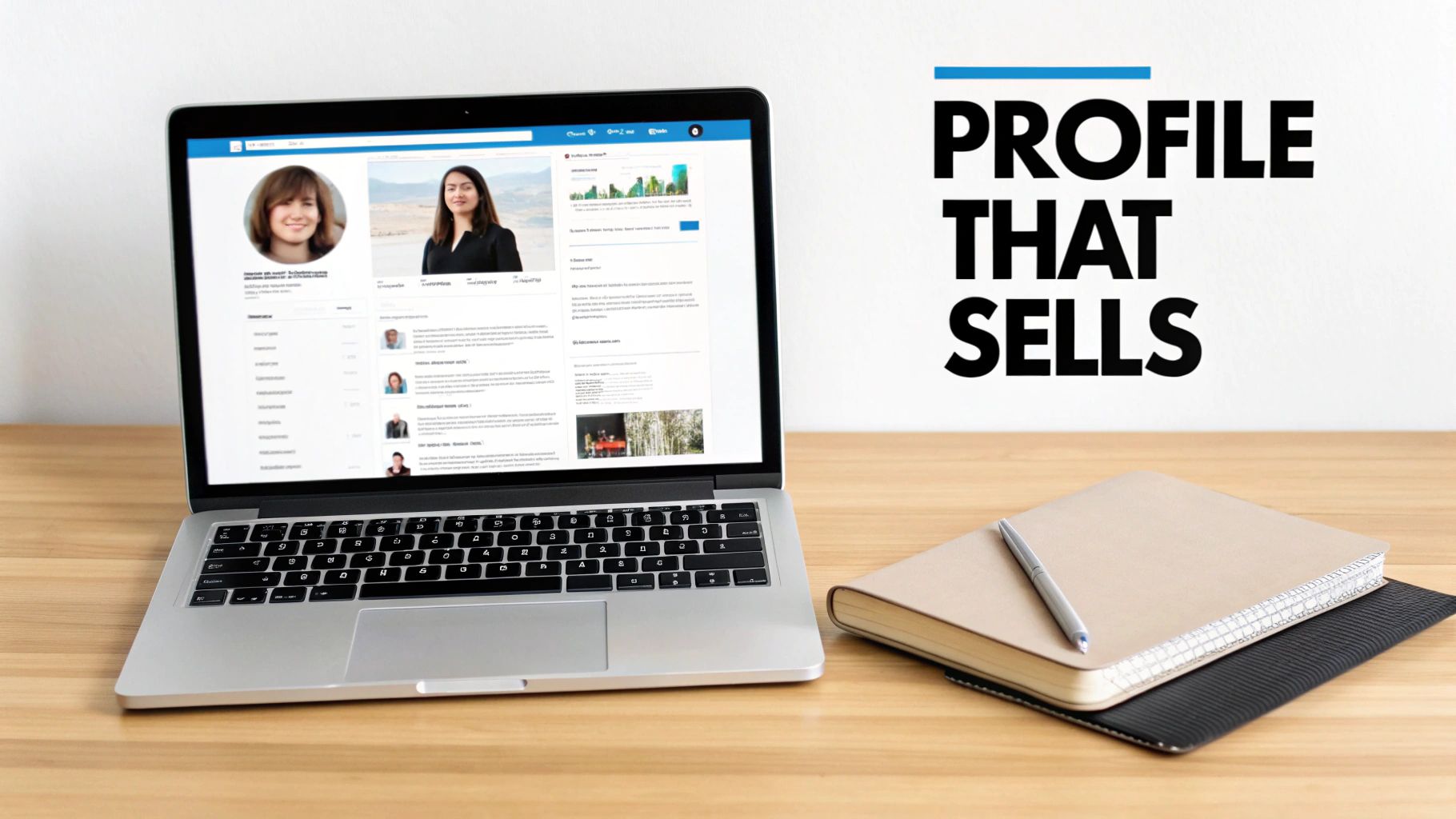 A person optimizing their LinkedIn profile on a laptop, representing the foundational step in B2B sales.