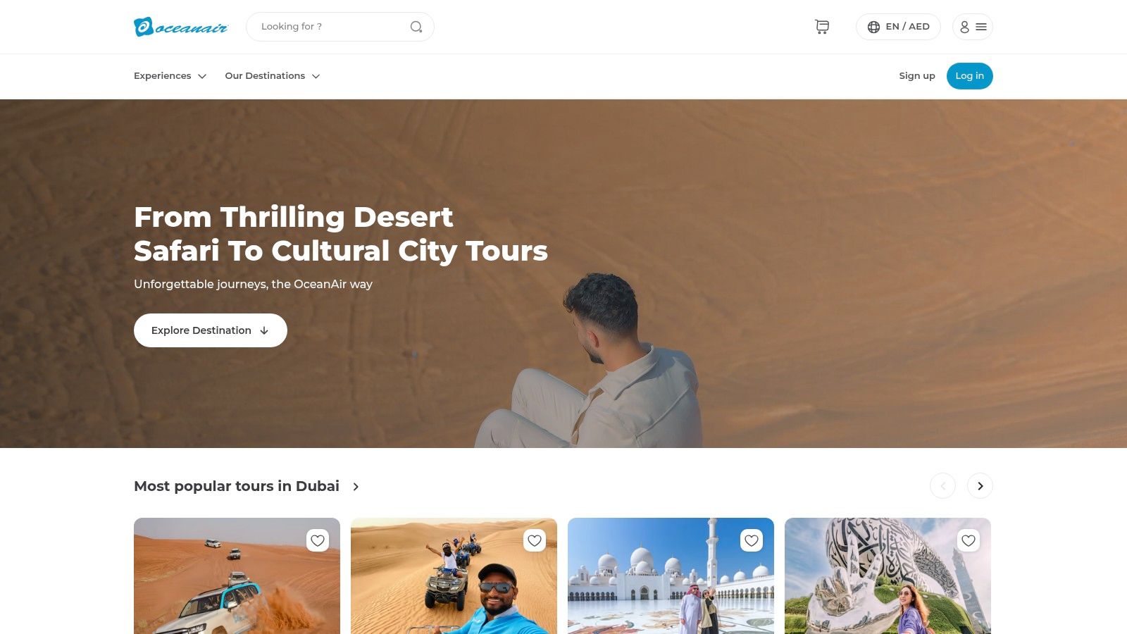 OceanAir Travels (Al Khayma Camp experiences) website showing a city tour experience