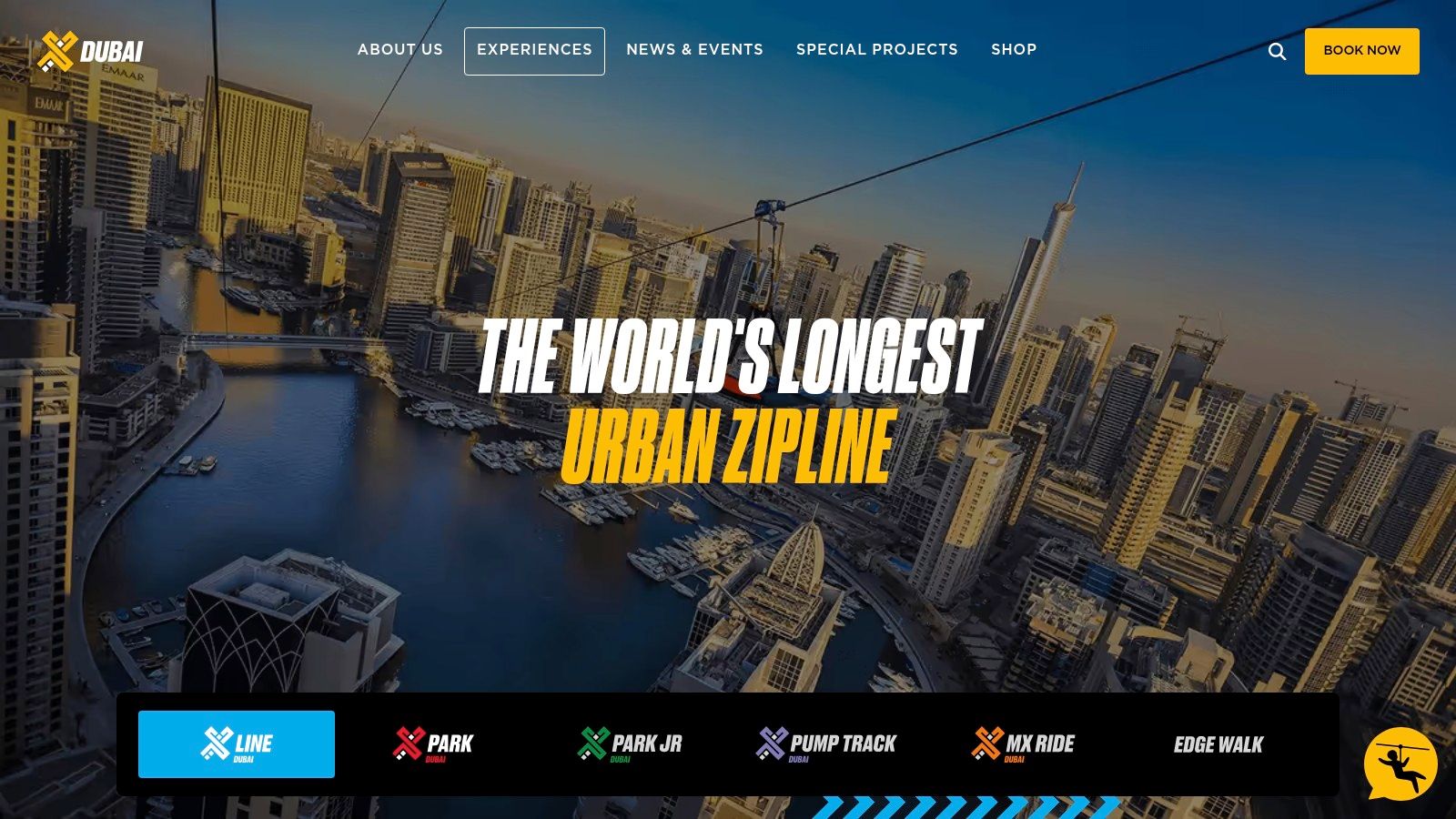 Riders on the XDubai XLine flying over the Dubai Marina.