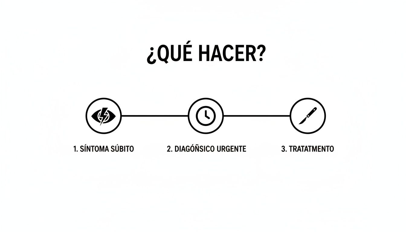 Flujo de pasos para actuar ante un síntoma repentino: diagnóstico urgente y tratamiento.