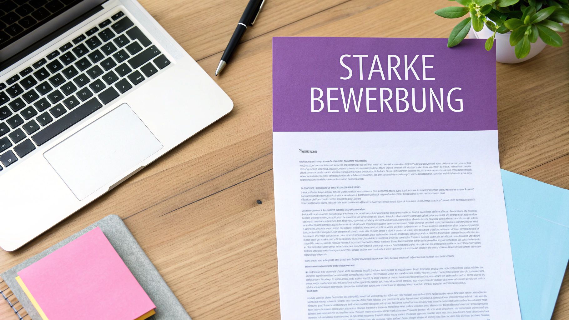 Bewerbungsunterlagen mit Laptop auf Schreibtisch für Stellenangebote als pädagogische Fachkraft