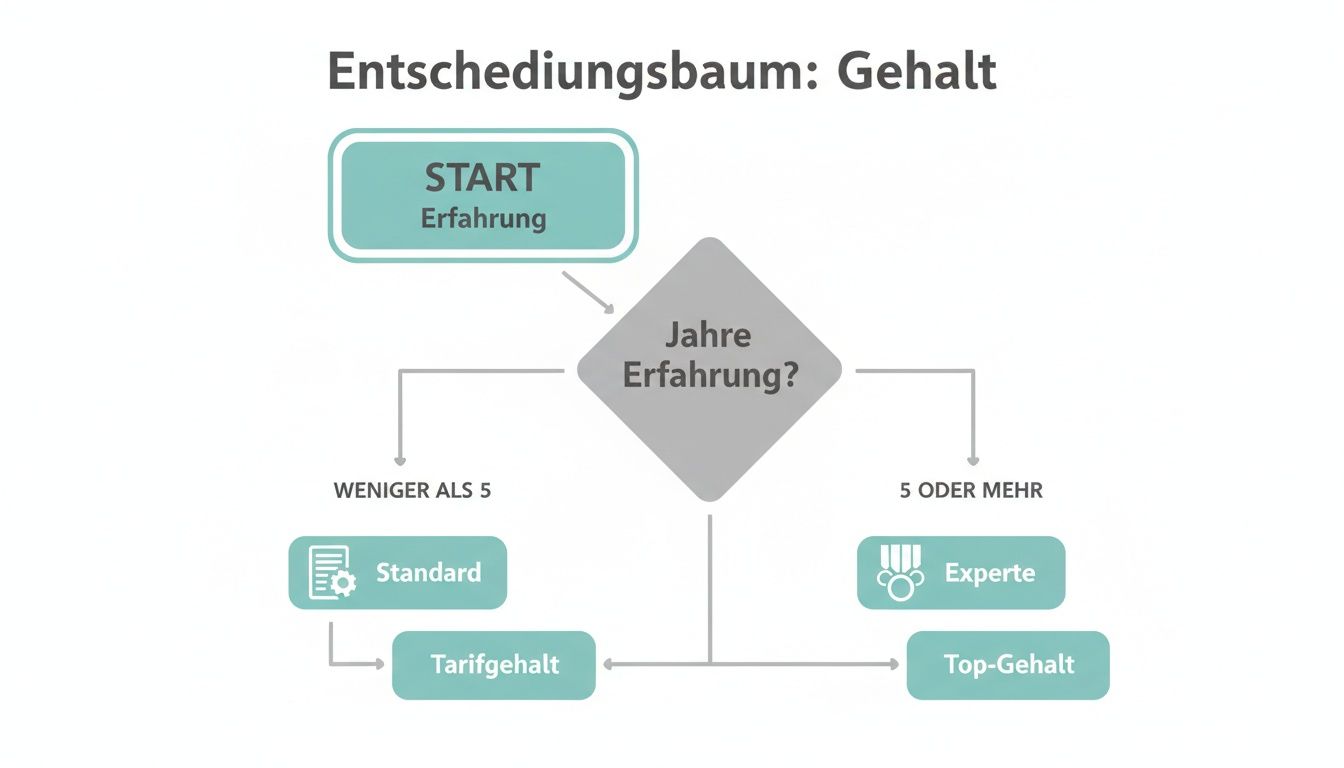 Entscheidungsbaum zum Gehalt, basierend auf der Anzahl der Jahre Erfahrung für Standard- und Expertenpositionen.