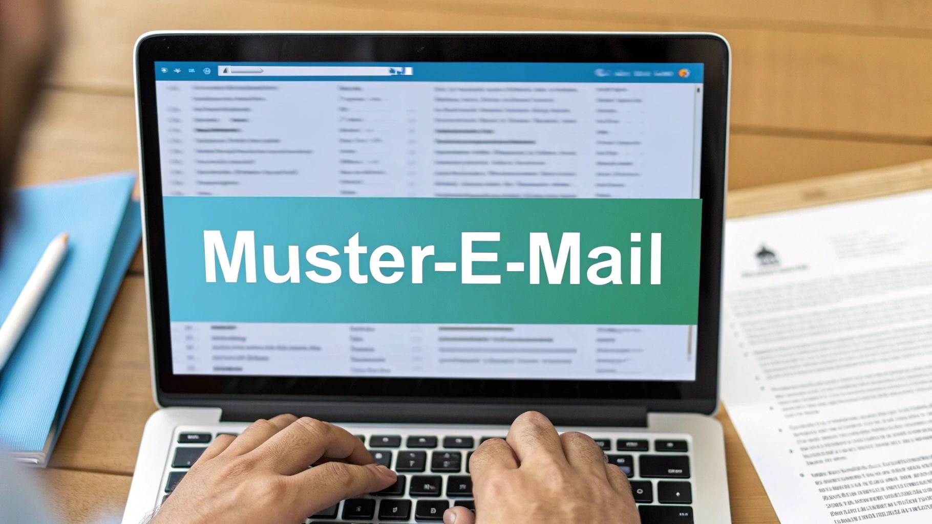 Person tippt Muster-E-Mail auf Laptop zur Mitteilung der Schwangerschaft an den Arbeitgeber