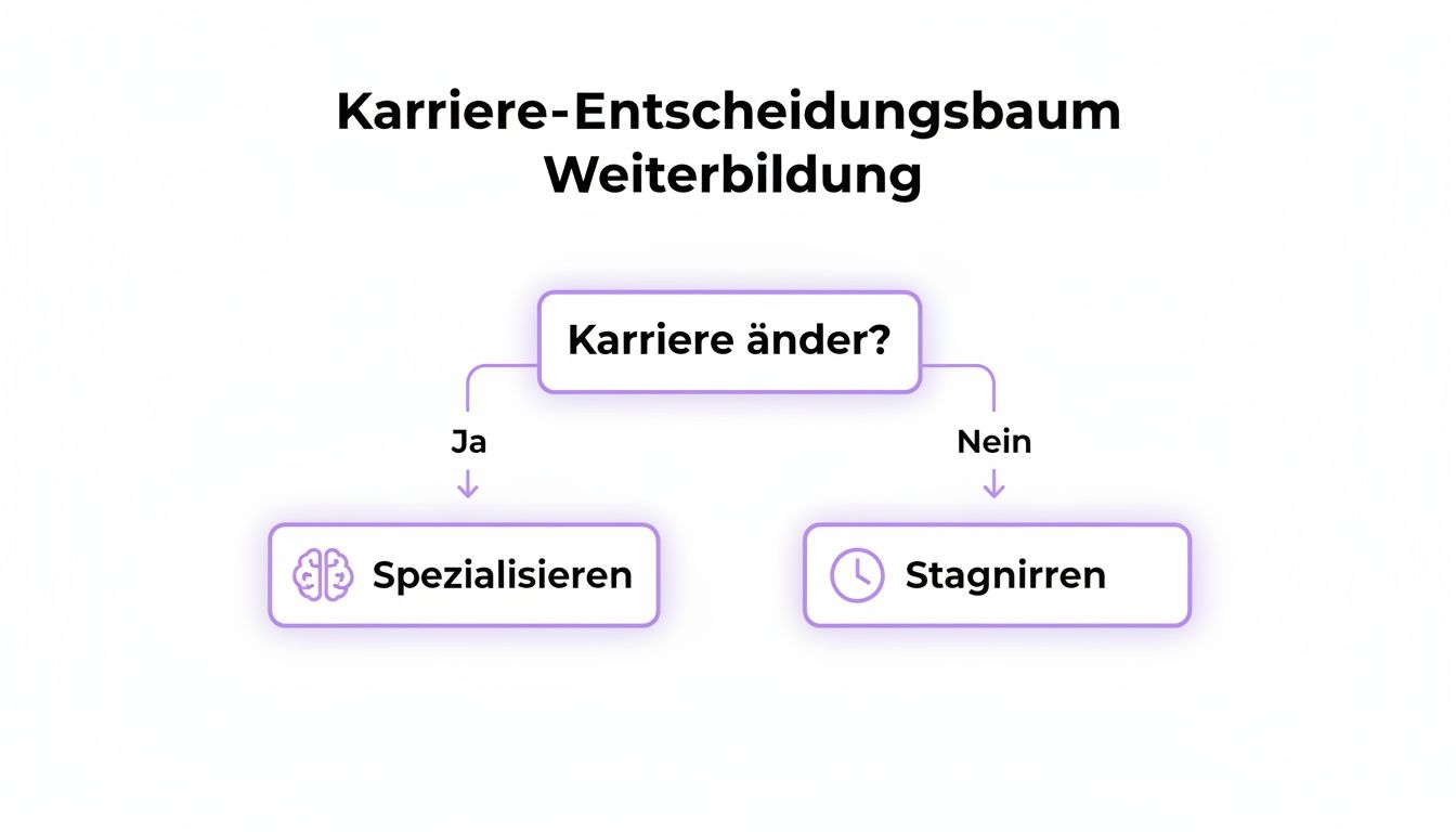 Entscheidungsbaum zur Karriereentwicklung: Ja zur Spezialisierung, Nein zur Stagnation.