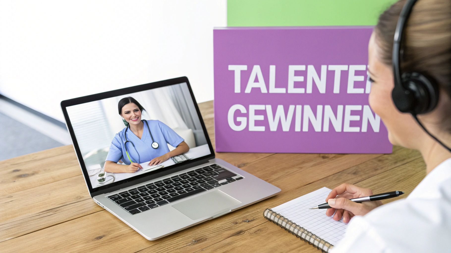 Online-Videoanruf zwischen Recruiterin und medizinischer Fachkraft zur Talentgewinnung im Gesundheitswesen