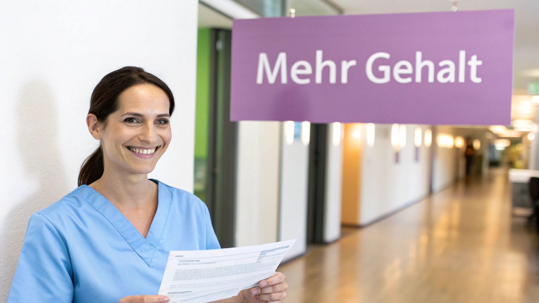 Eine lächelnde Pflegekraft im Gespräch mit einer Patientin