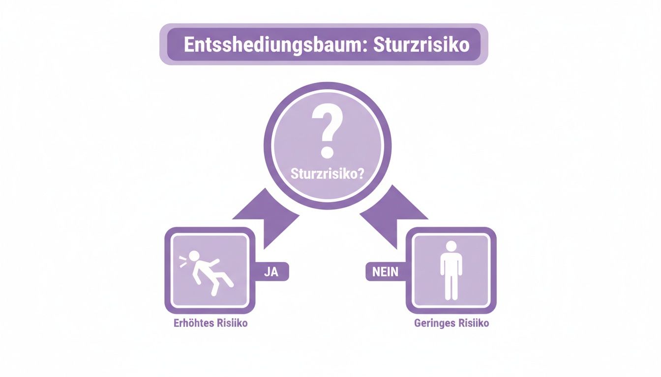 Entscheidungsbaum zum Sturzrisiko, der zwischen erhöhtem und geringem Risiko unterscheidet.