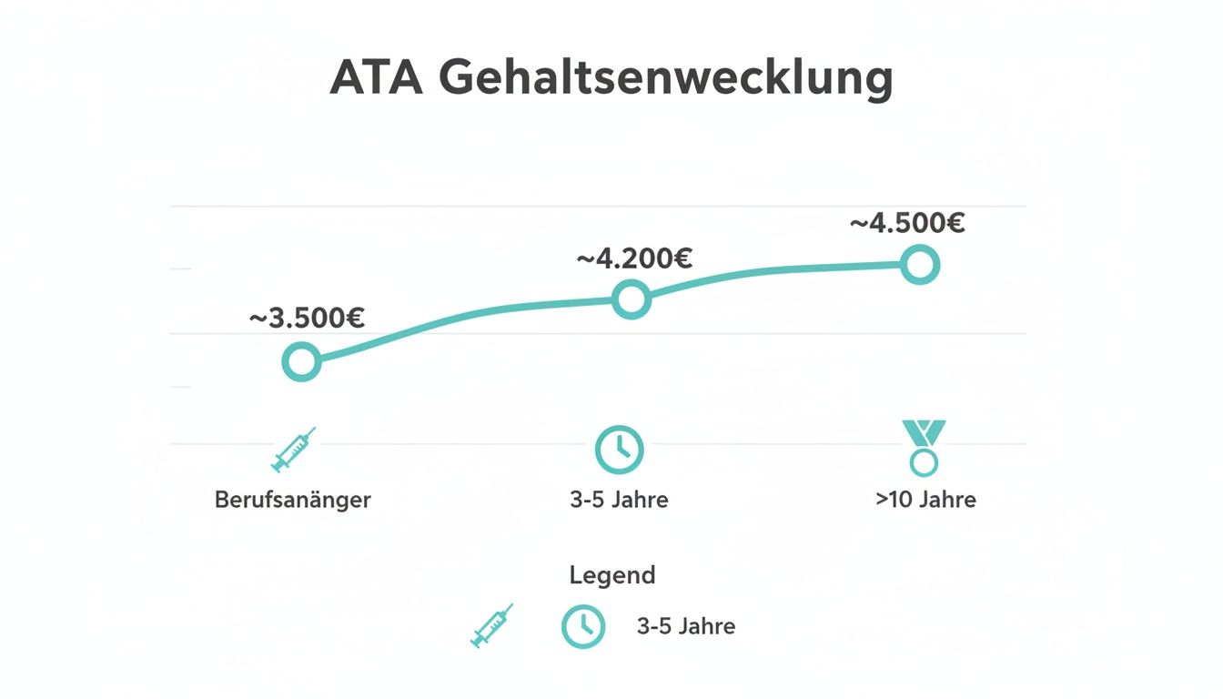 Liniendiagramm zur Gehaltsentwicklung von Anästhesietechnischen Assistenten (ATA) basierend auf Berufserfahrung.