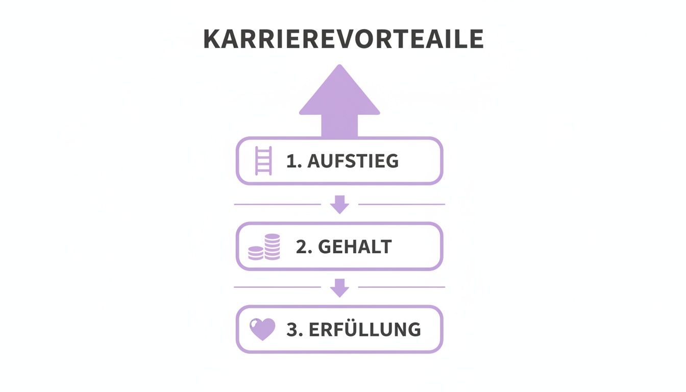 Das Diagramm zeigt die drei wichtigsten Karrierevorteile: Aufstieg, Gehalt und persönliche Erfüllung.