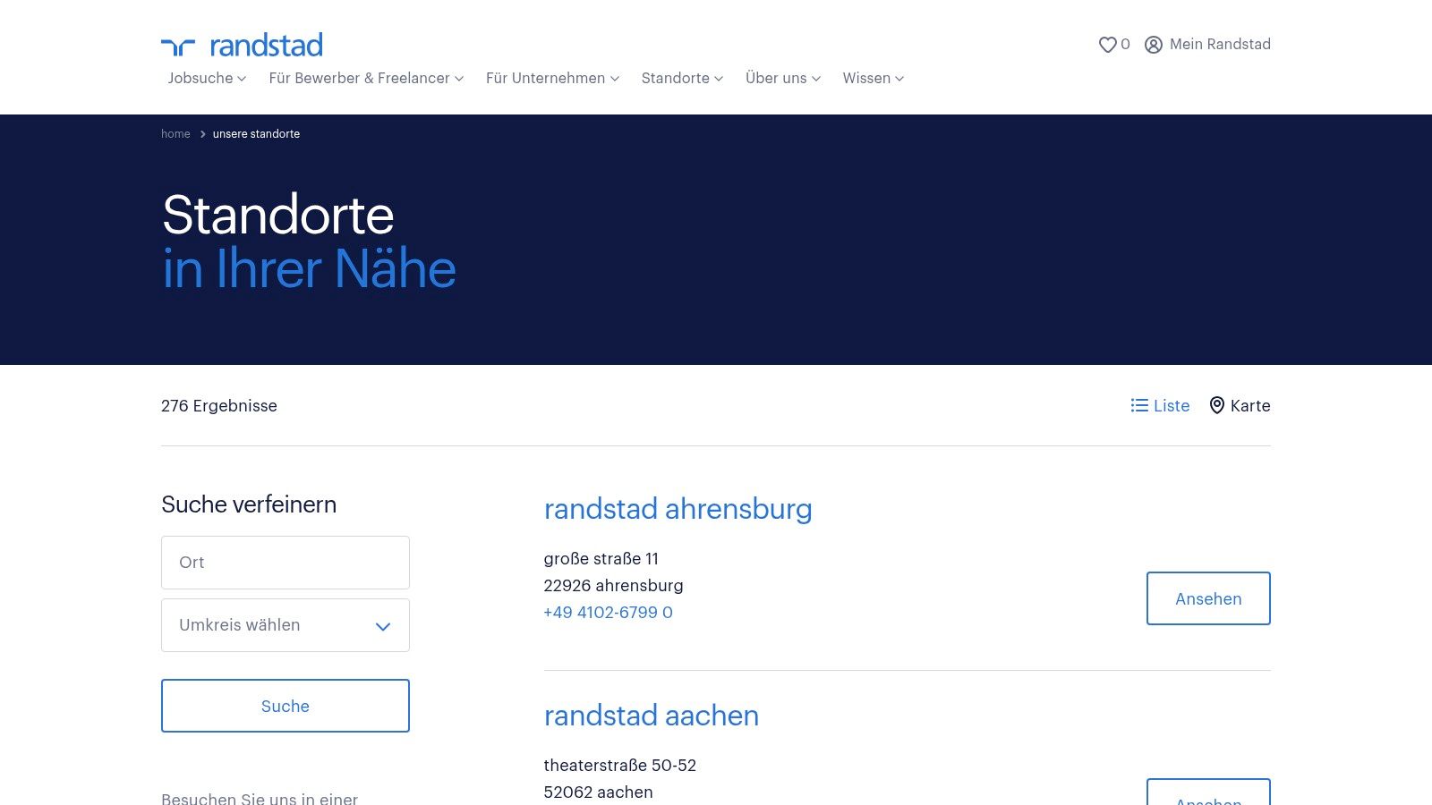 Randstad Deutschland – Standortsuche