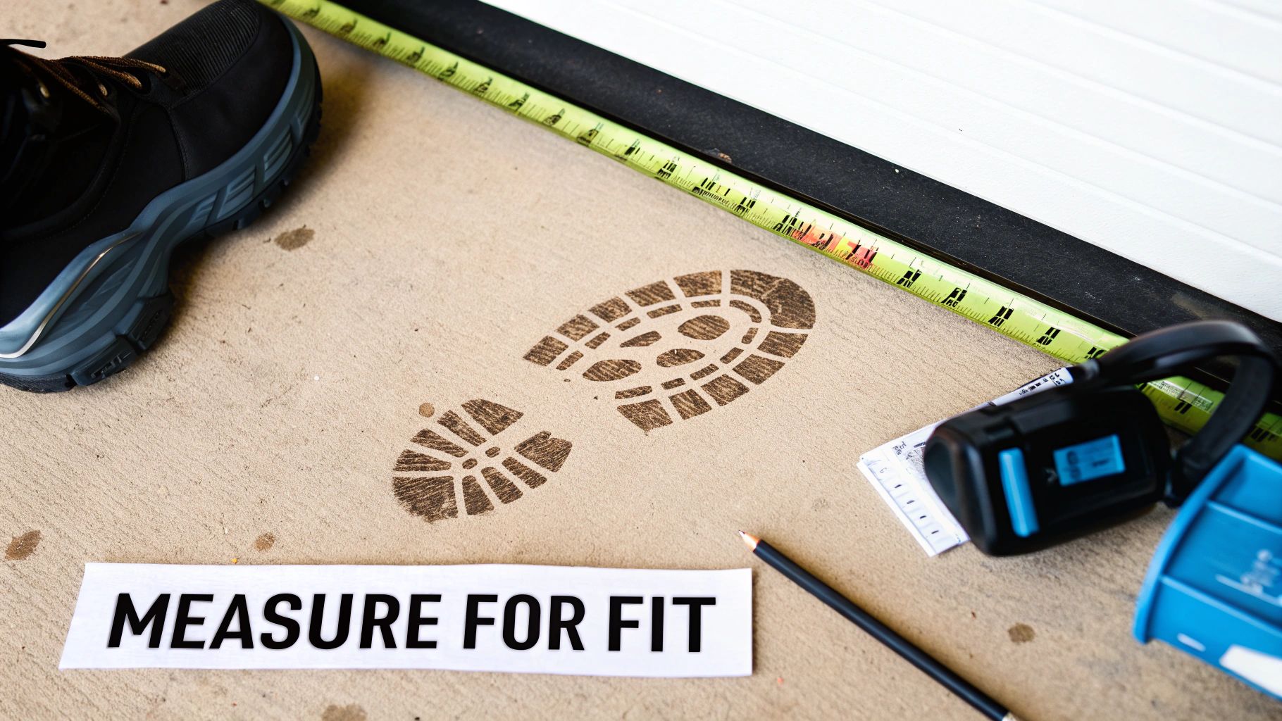 A person measuring the available wall space in a garage for a bike rack installation.