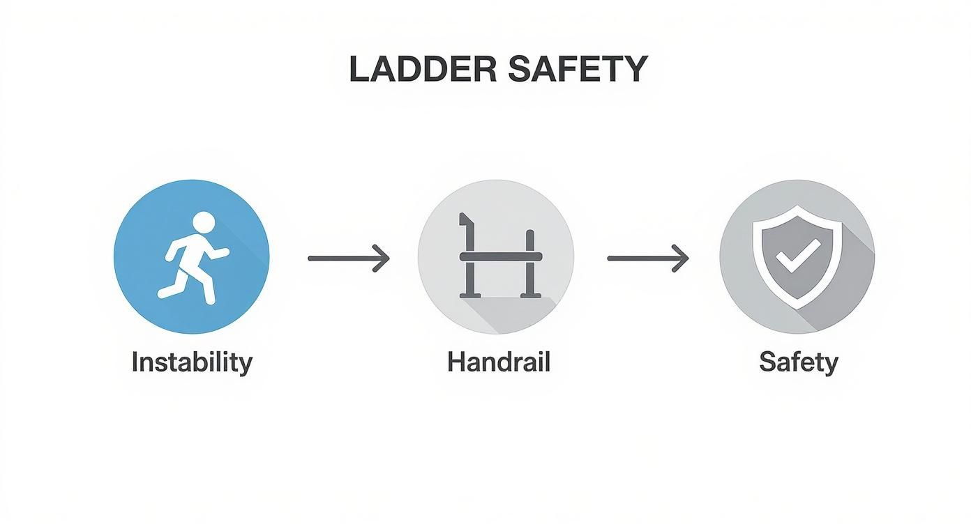 Infographic about step ladder with handrail