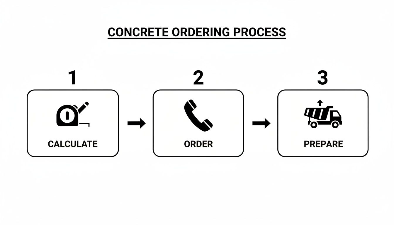 A flowchart illustrating the concrete ordering process with three steps: Calculate, Order, Prepare.