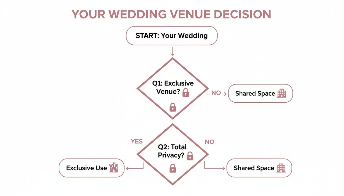 Flowchart outlining wedding venue decisions based on exclusivity and privacy for couples.