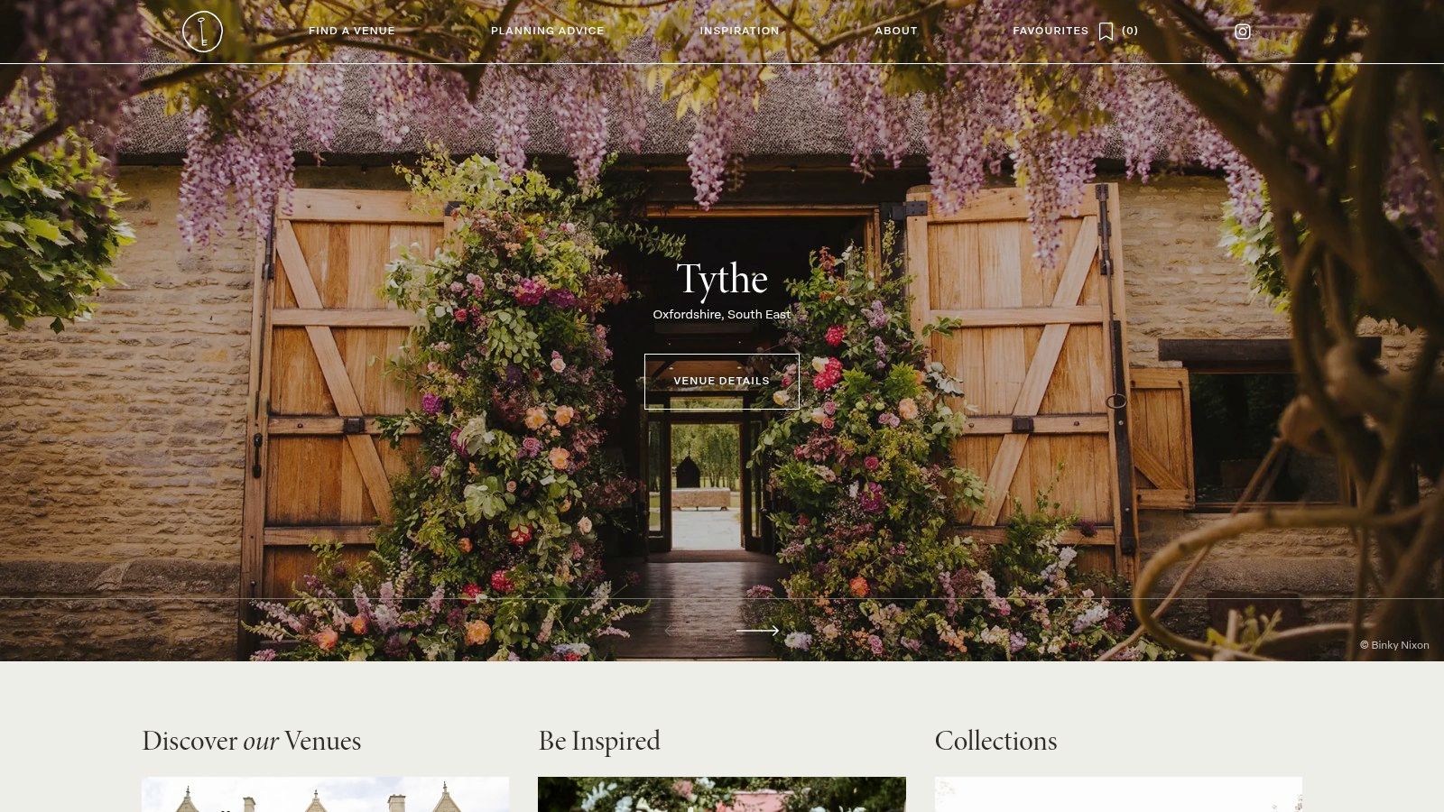 A beautiful rustic barn wedding venue with floral decorations, representing the type of stylish venue found on Coco Wedding Venues.