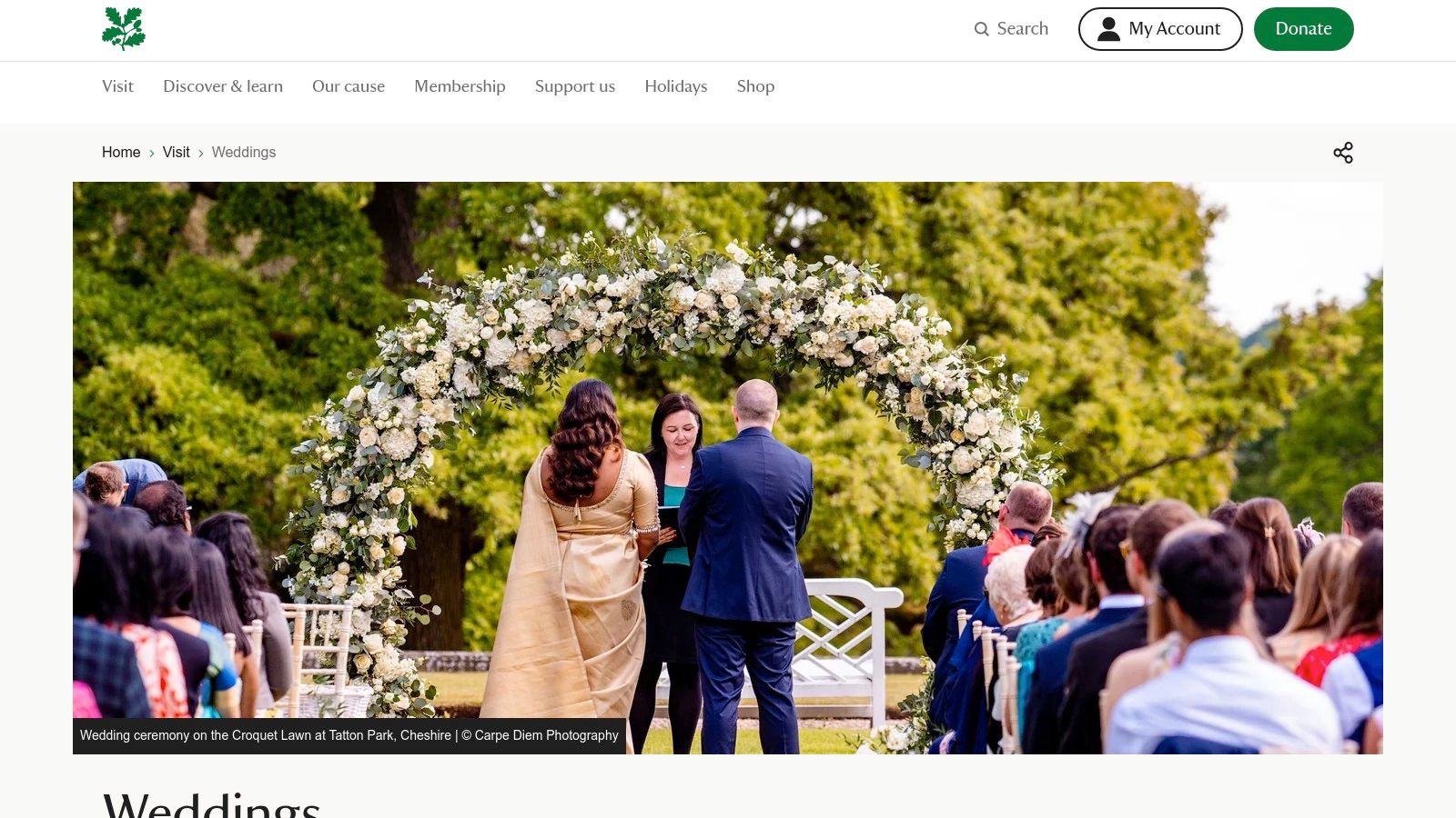 Screenshot of the National Trust weddings website showing a couple at an outdoor venue