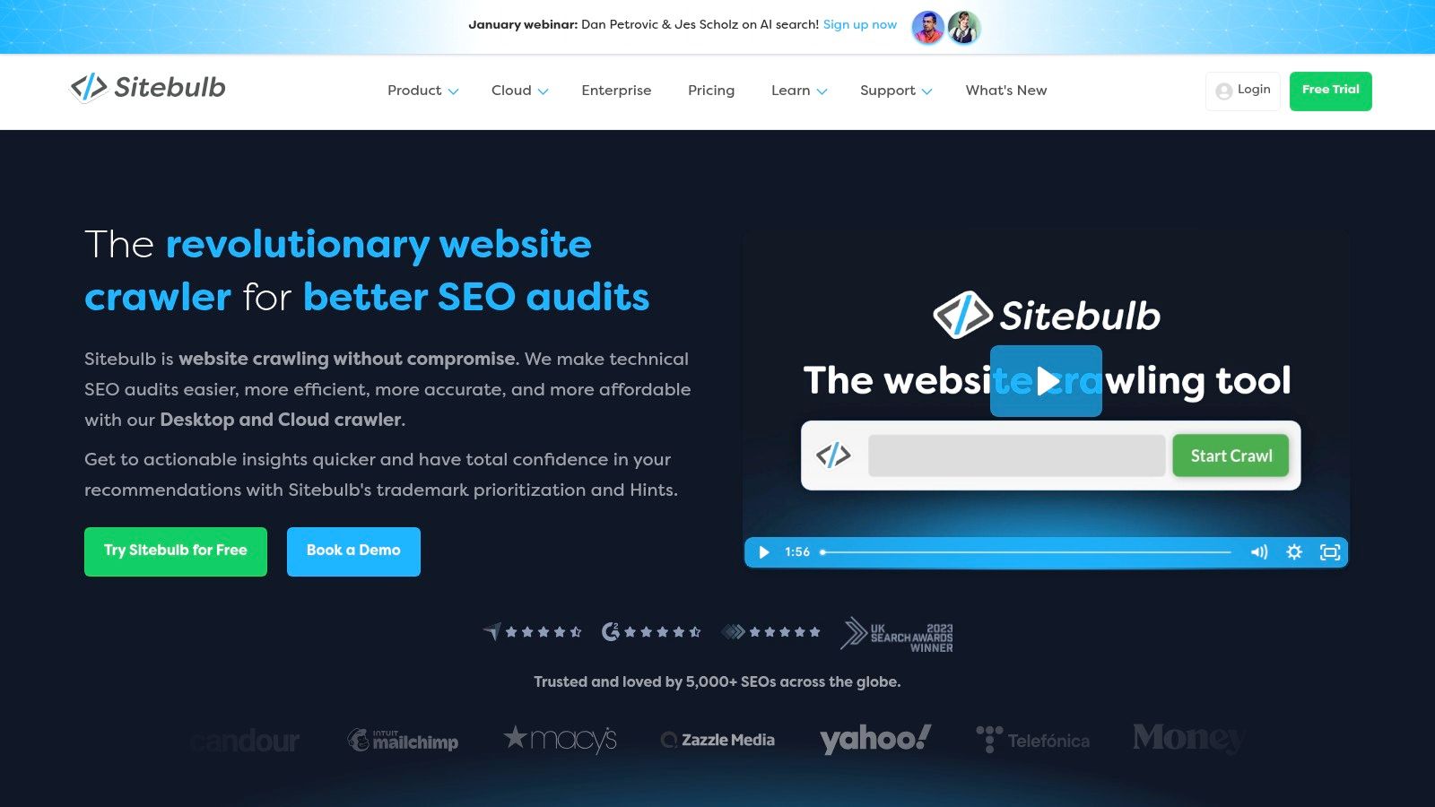 Sitebulb audit overview dashboard showing site scores and issues