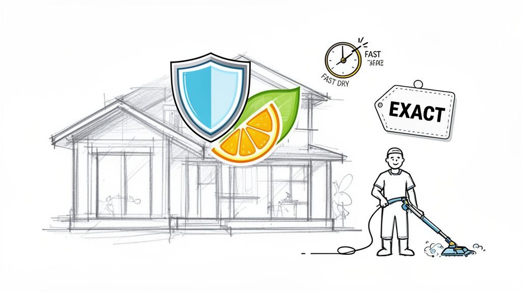 A professional carpet cleaner using natural, fast-drying methods, offering precise and protective home service.