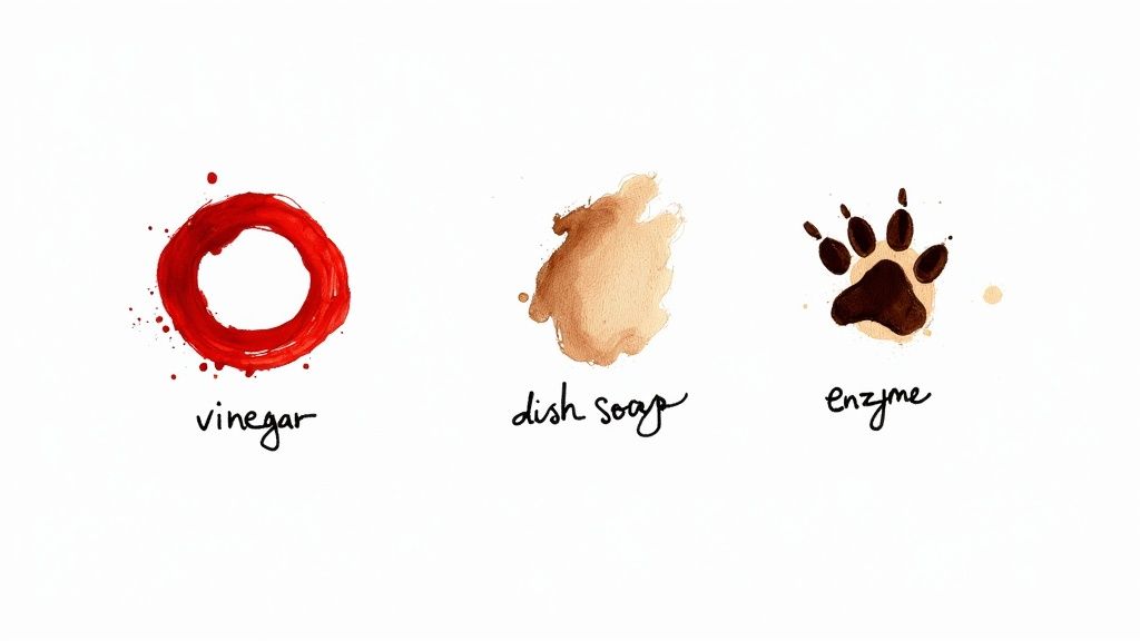 Colorful cleaning bottles and sponges