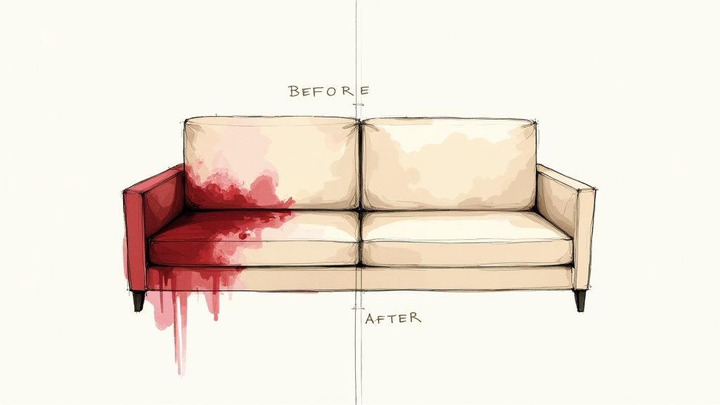 Red Wine Spill Restoration on Cream Leather Couch