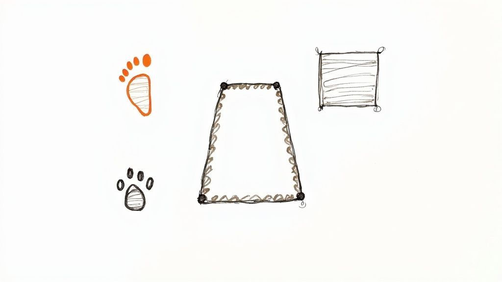 A playful golden retriever and a young child sitting together on a clean, light-colored carpet.