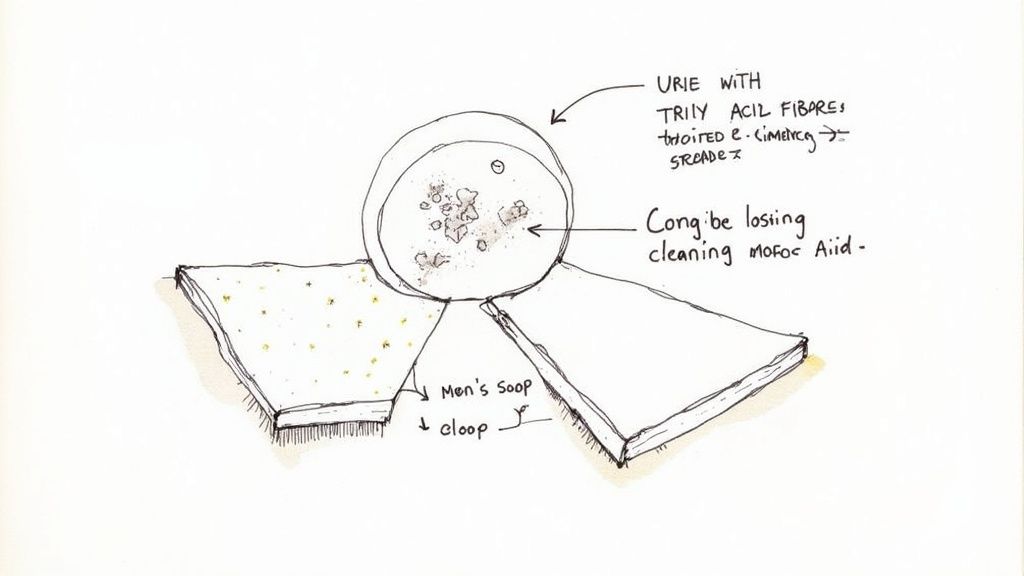 Diagram showing cleaning tools and products for removing cat urine odor from carpet