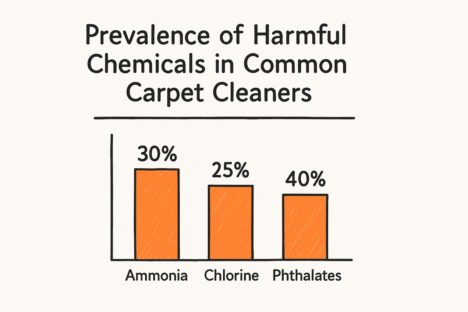 Infographic showing the prevalence of Ammonia, Chlorine, and Phthalates in common carpet cleaners