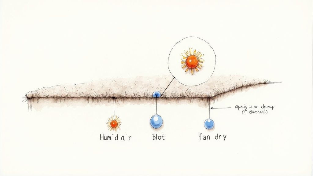 Person spraying a DIY cleaning solution on a carpet stain