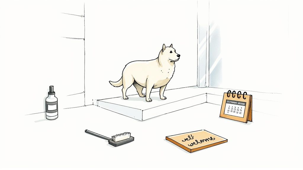 A person using a UV blacklight to find hidden pet stains on a carpet